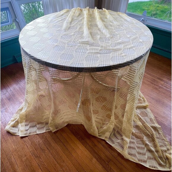 Vintage 70s pleated curtain, buttery yellow honeycomb pattern, mesh single panel - Picture 1 of 10